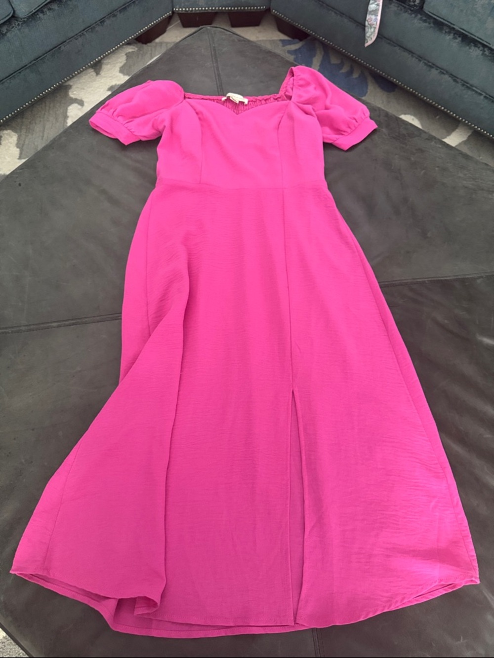 Fuscia Bright Pink Puff-Sleeve Women’s Dress